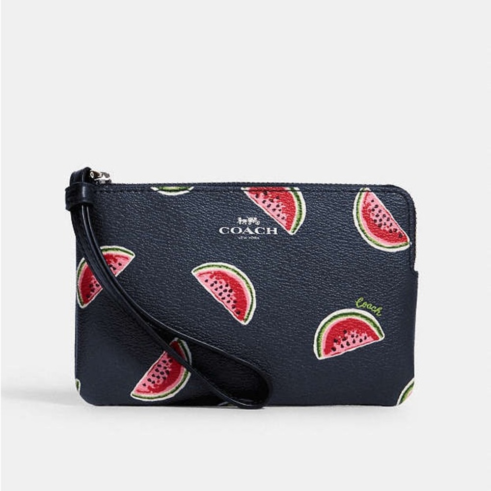 Coach Corner Zip Wristlet With Watermelon Print